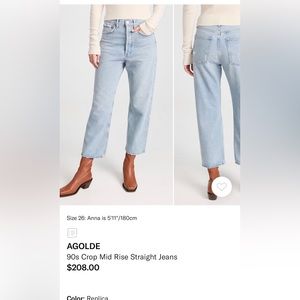 Agolde 90s Crop Jeans sz 26, Replica Wash EUC